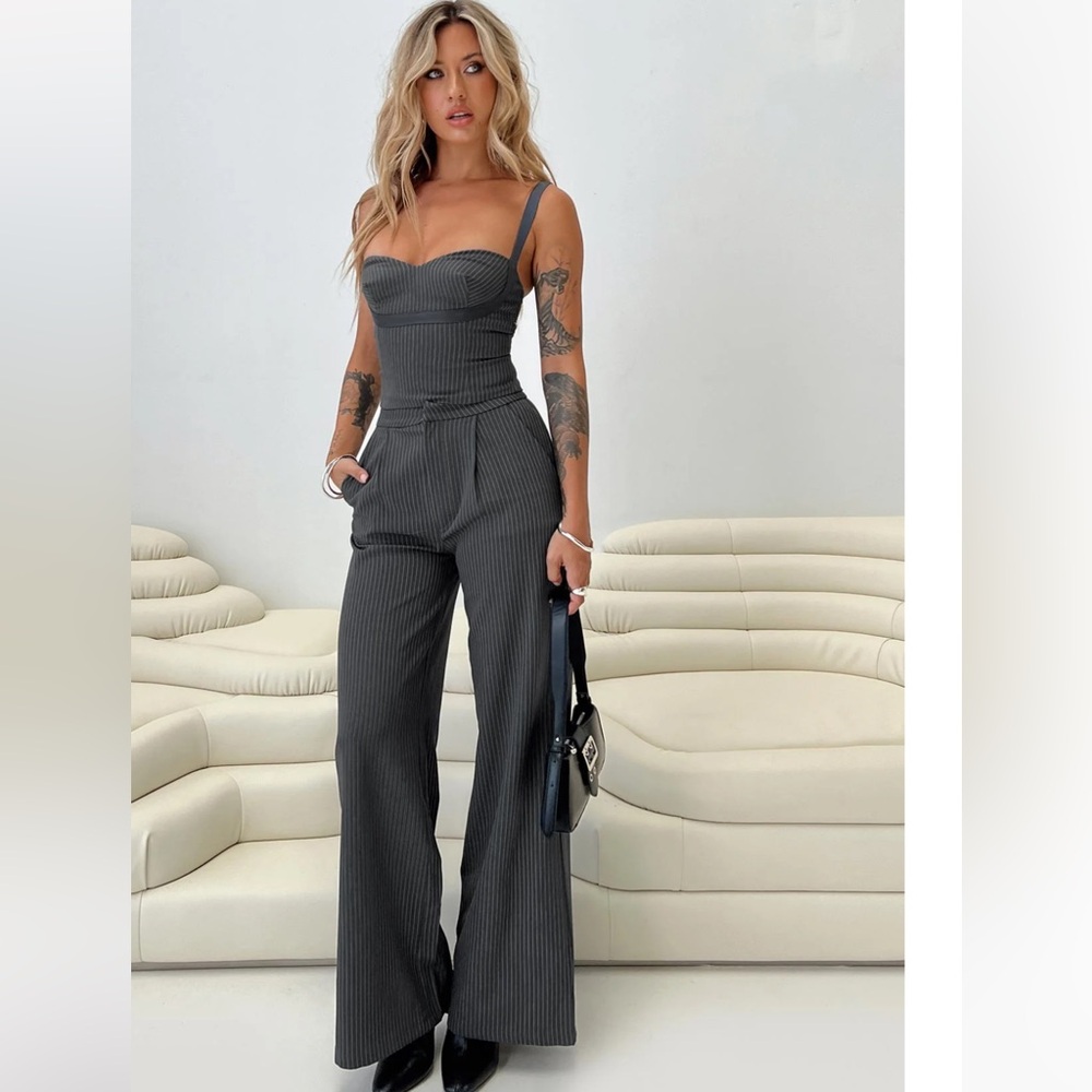 Princess Polly Briana Set Charcoal Pinstripe